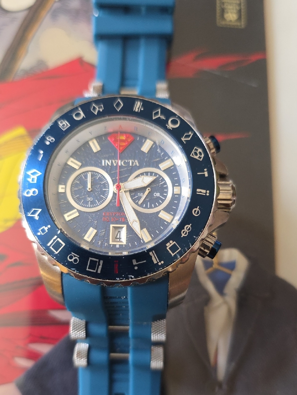 Invicta Blue and Silver Chronograph Watch with Blue Silicone Strap